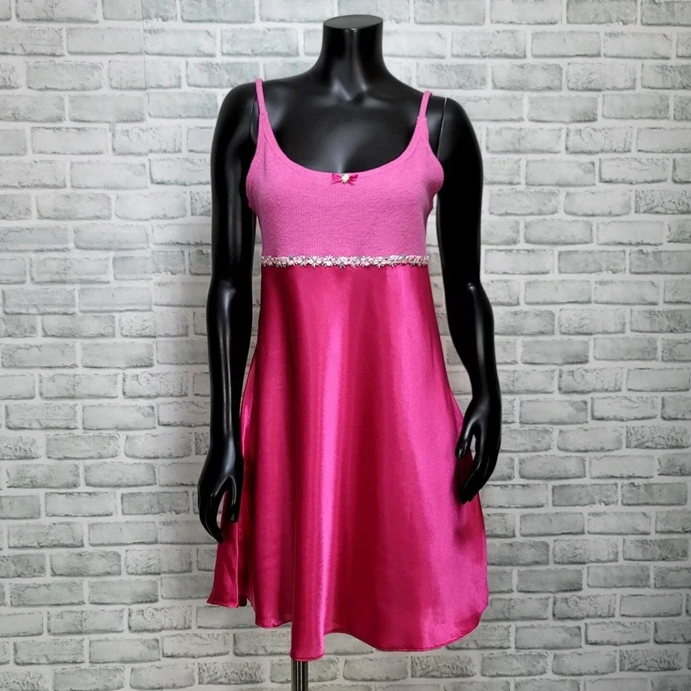 Vintage 90s Hummingbird Intimates S Pink Satin Knit Chemise Nightgown NWT USA - Picture 2 of 9